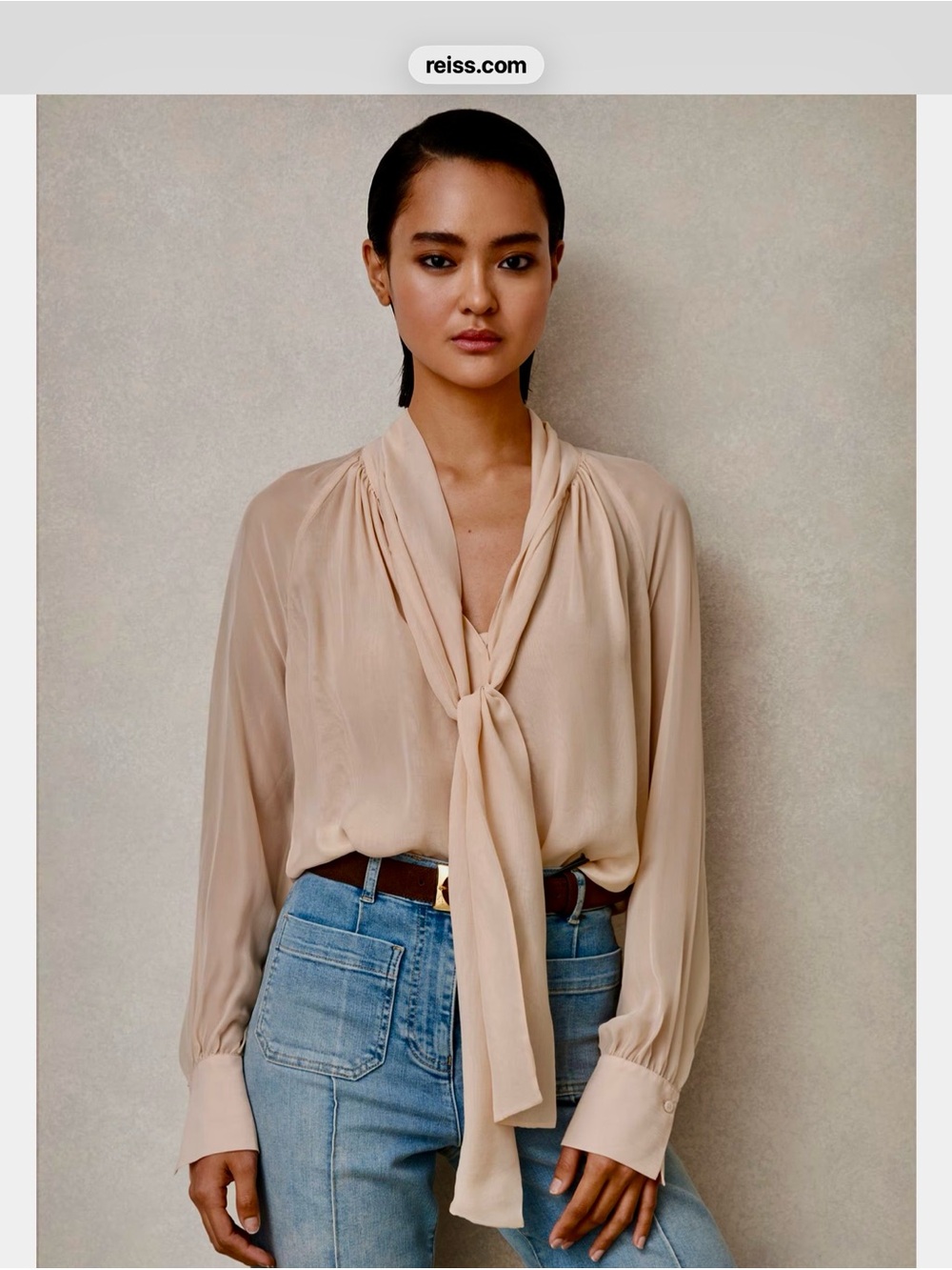 Reiss Silk - blend Chiffon Tie-Neck Blouse in pale pink  NWT